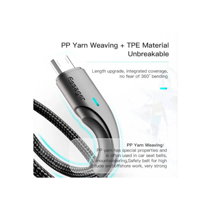 Дата кабель USB 2.0 AM to Micro 5P 1.0m 3A black Essager (EXCM-LS01)