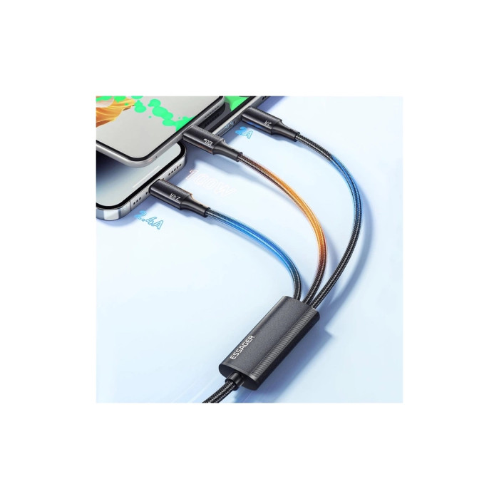 Дата кабель USB 2.0 AM to Lightning + Micro 5P + USB-C 1.2m 100W Essager (EXCMTL-JJ01-P)