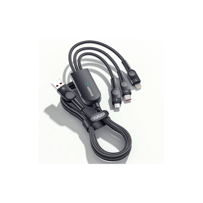 Дата кабель USB 2.0 AM to Lightning + Micro 5P + Type-C 1.2m 66W black Essager (EXCMTL-XJ01)