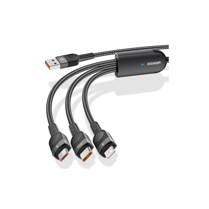Дата кабель USB 2.0 AM to Lightning + Micro 5P + Type-C 1.2m 66W black Essager (EXCMTL-XJ01)