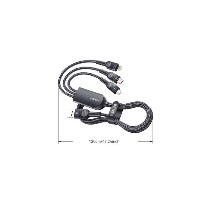Дата кабель USB 2.0 AM to Lightning + Micro 5P + Type-C 1.2m 66W black Essager (EXCMTL-XJ01)