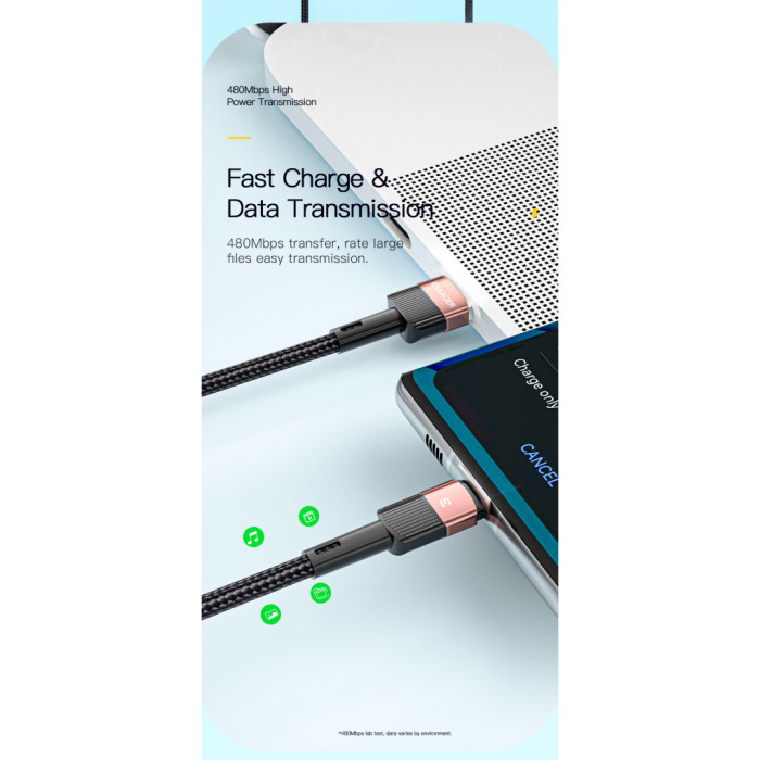 Дата кабель USB 2.0 AM to USB-C 3.0m 7A black Essager (EXCT-XCC01)