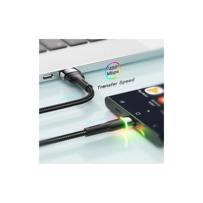 Дата кабель USB 2.0 AM to USB-C 2.0m 3A LED black Essager (EXCT-XCDA01)