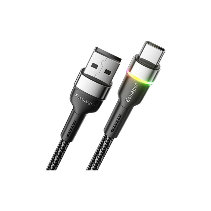 Дата кабель USB 2.0 AM to USB-C 0.5m 3A LED black Essager (EXCT-XCDB01)