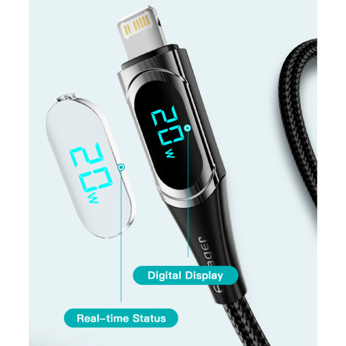 Дата кабель USB-C to Lightning 1.0m 20W Digital Display black Essager (EXCTL-YD01)