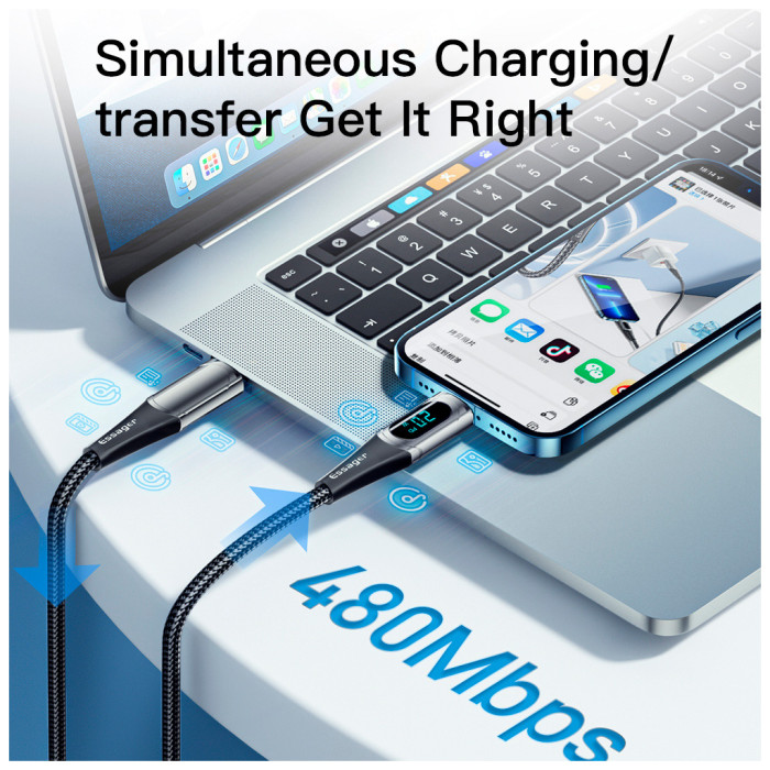 Дата кабель USB-C to Lightning 1.0m 20W Digital Display blue Essager (EXCTL-YD03)