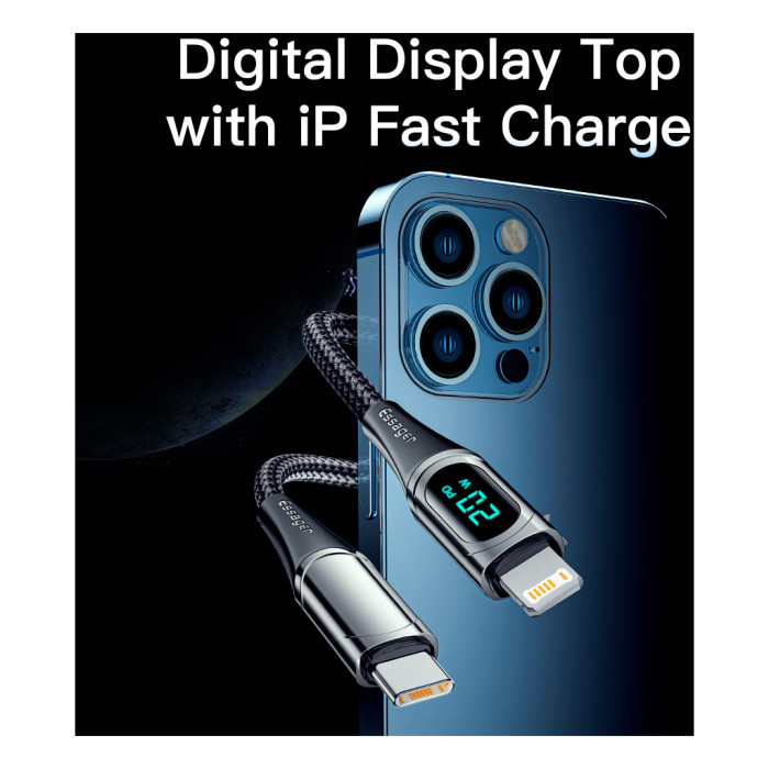 Дата кабель USB-C to Lightning 2.0m 20W Digital Display black Essager (EXCTL-YDA01)