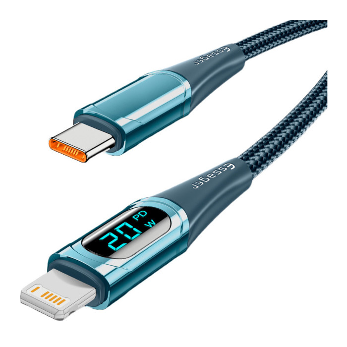 Дата кабель USB-C to Lightning 2.0m 20W Digital Display blue Essager (EXCTL-YDA03)