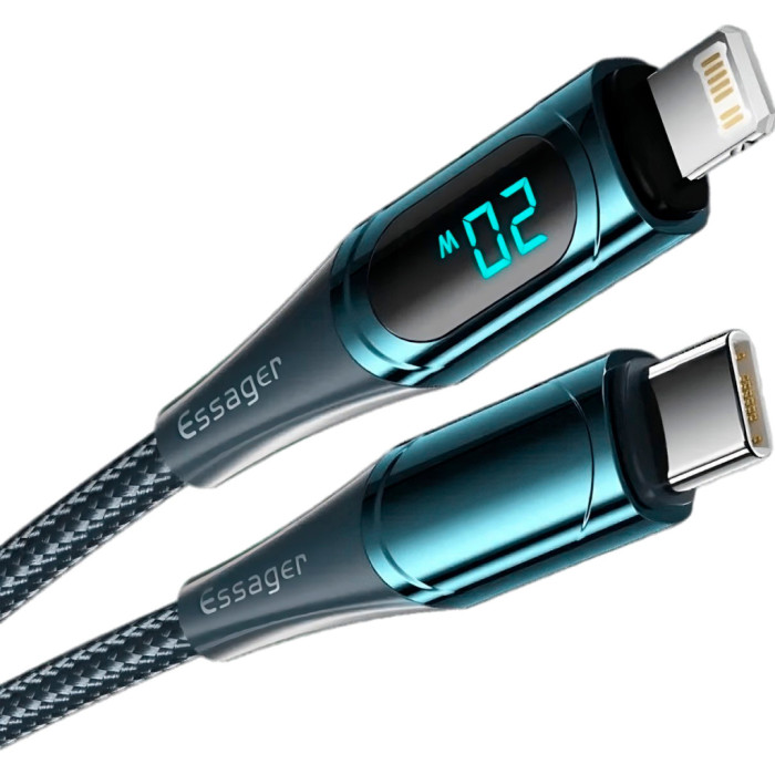 Дата кабель USB-C to Lightning 2.0m 20W Digital Display blue Essager (EXCTL-YDA03)