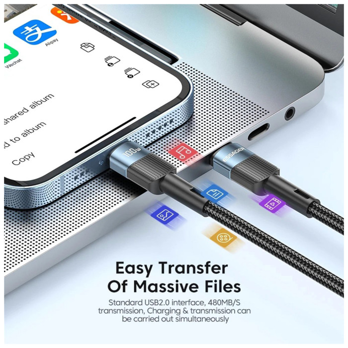 Дата кабель USB-C to USB-C 1.0m 100W blue Essager (EXCTT1-XC03)