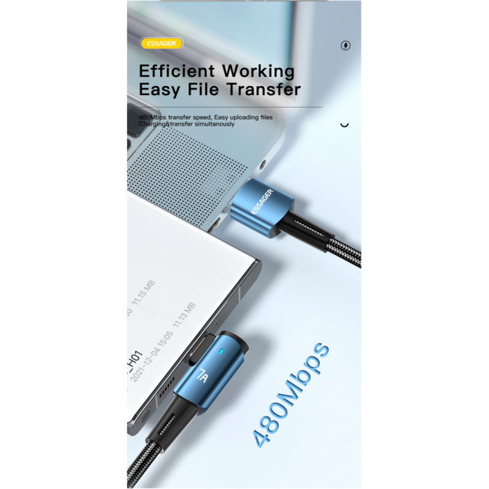 Дата кабель USB 2.0 AM to USB-C 1.0m 100W 90° corner black Essager (EXCWT7A-CG01-P)