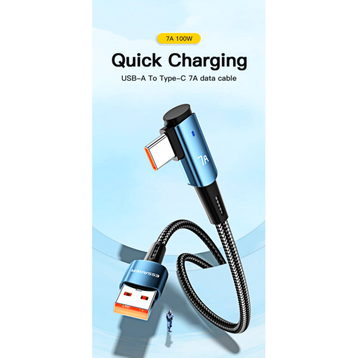 Дата кабель USB 2.0 AM to USB-C 2.0m 100W 90° corner blue Essager (EXCWT7A-CGA03-P)