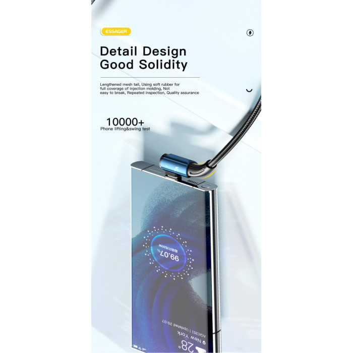 Дата кабель USB 2.0 AM to USB-C 2.0m 100W 90° corner blue Essager (EXCWT7A-CGA03-P)