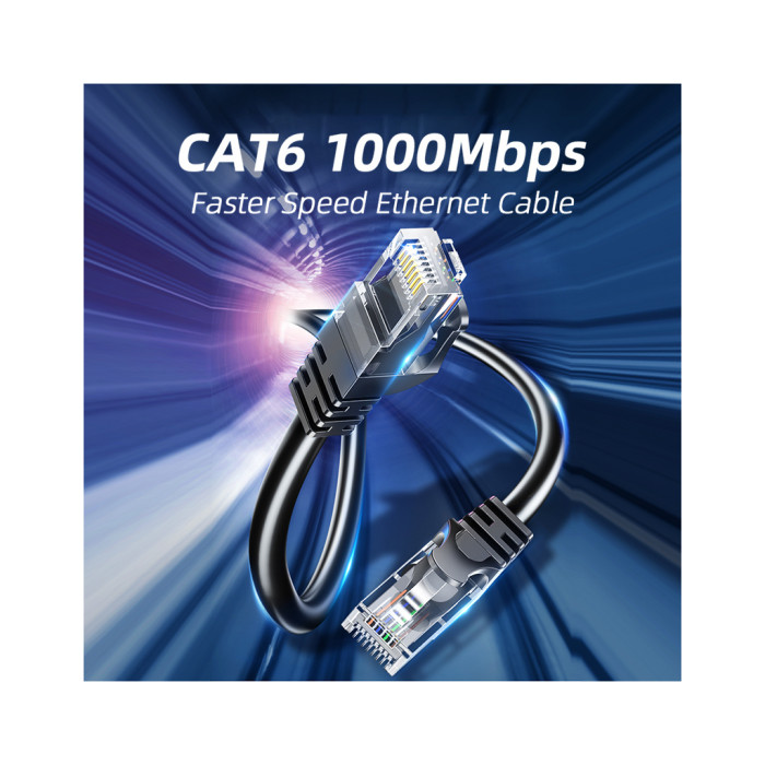 Патч-корд 10м UTP cat 6 RJ45 TopSpeed Ethernet Round Cable Black Essager (EXCWXY-JSF01)