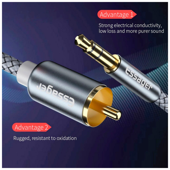 Кабель мультимедійний 3.5mm M to 2xRCA M 2.0m Essager (EYPZJ-MYA0H)