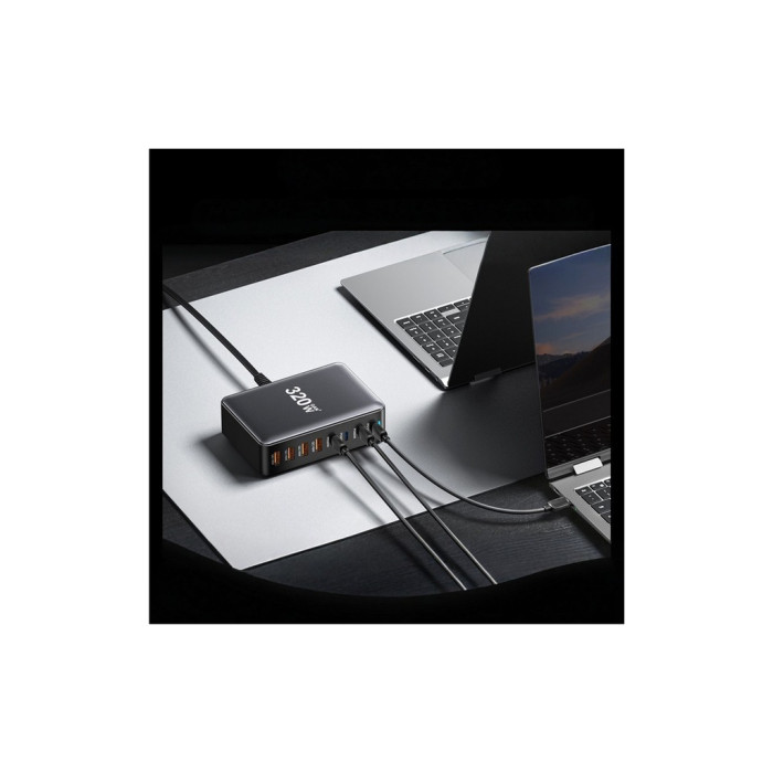Зарядний пристрій Essager 4xUSB-C + 4xUSB 320W GaN (EZC320W-QJB0G-Z)