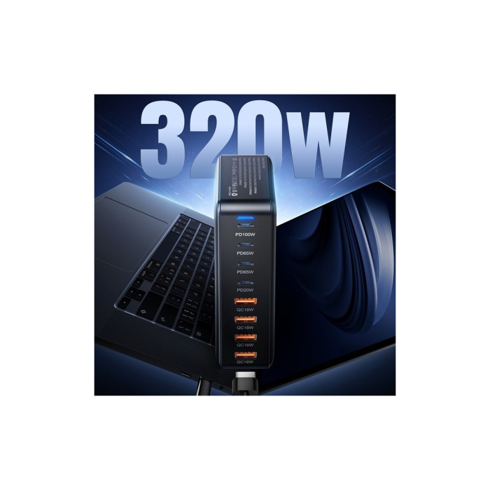 Зарядний пристрій Essager 4xUSB-C + 4xUSB 320W GaN (EZC320W-QJB0G-Z)