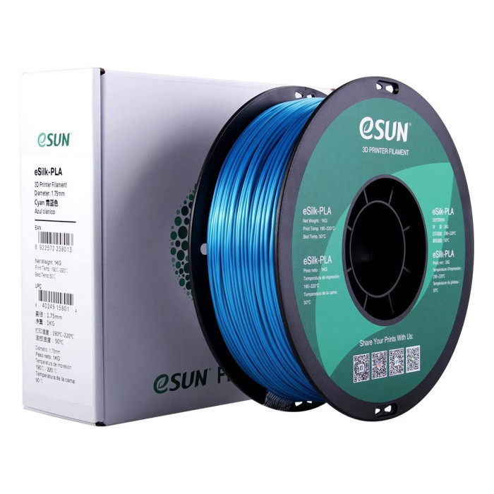 Пластик для 3D-принтера eSUN eSilk-PLA 1кг, 1.75мм, cyan (ESILK-PLA175CY1)