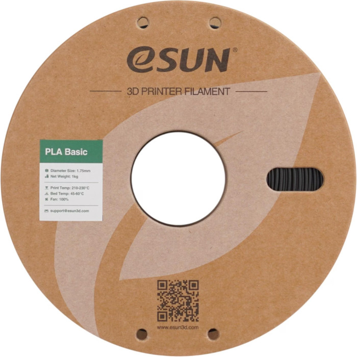 Пластик для 3D-принтера eSUN PLA BASIC 1,75mm 1kg BLACK (PLA-BASIC175B1P1)