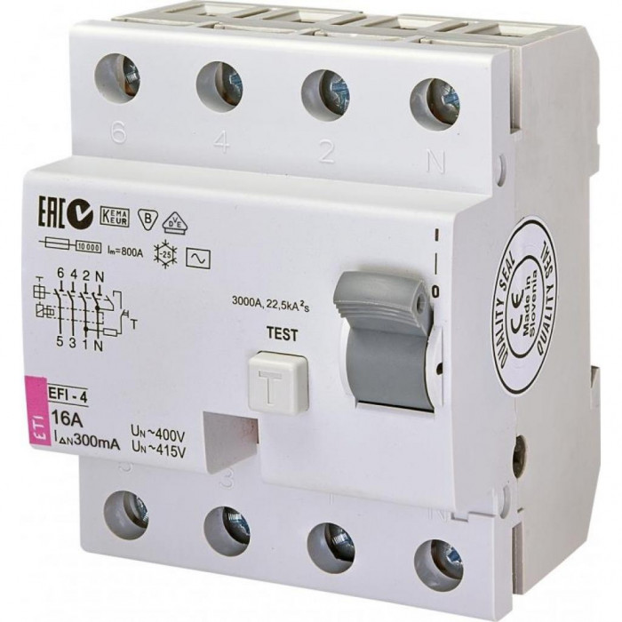 Автоматичний вимикач ETI (УЗО) EFI-4 AC 16/0.3 тип AC (10kA)