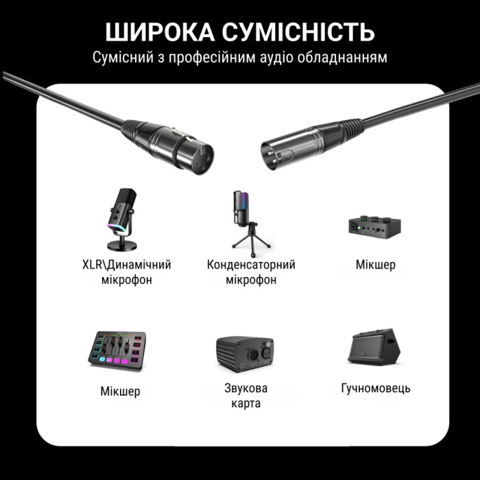 Мікрофонний кабель Fifine XLR Male to Female Black 1.8 м (L9C)
