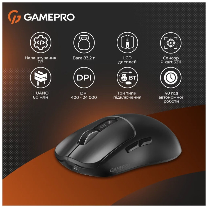 Мишка GamePro Genesis Ranker Wireless/Bluetooth/USB Black (GM012B)