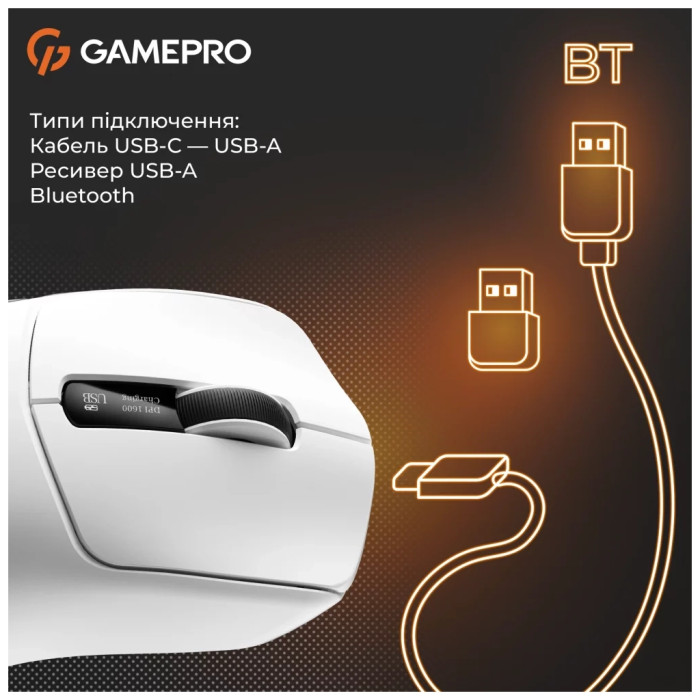 Мишка GamePro Genesis Ranker Wireless/Bluetooth/USB White (GM012W)