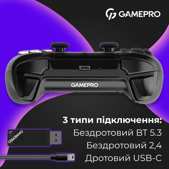 Геймпад GamePro із зарядною станцією 2.4G/BT 5.1/USB (Switch/PS/PC/iOS/Android) RGB Black (GPS20BDOC)