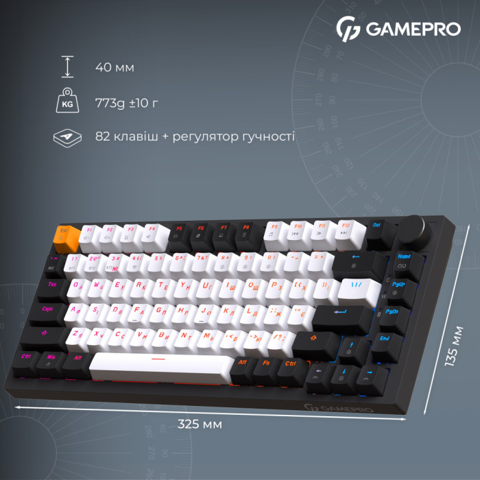 Клавіатура GamePro Asgard Valhalla QLAB Sakura Switch RGB Bluetooth/Wireless/USB-C UA Black (MK160-B-QS-PRO)