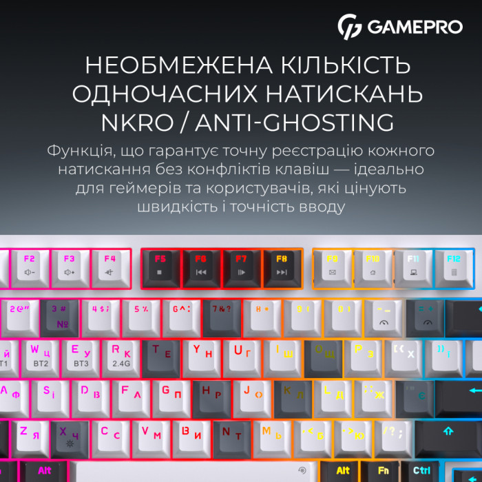 Клавіатура GamePro Asgard Valhalla Pro QLAB Sakura Switch RGB Bluetooth/Wireless/USB-C UA White (MK160-W-D-QS-PRO)