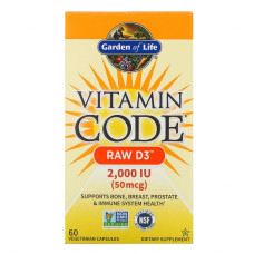 Вітамін Garden of Life Сирий Вітамін D3, RAW D3, Vitamin Code, 2000 МЕ (50 мкг), 60 (GOL-11413)