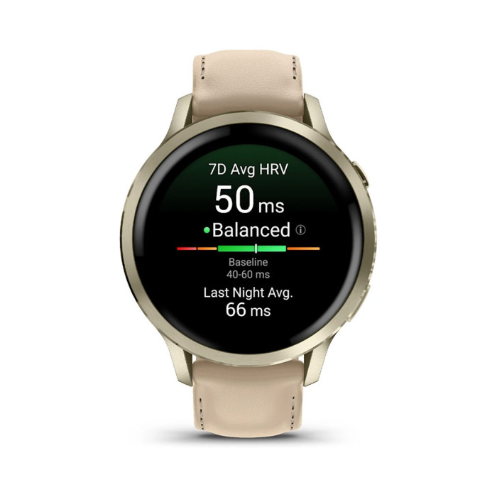 Смарт-годинник Garmin Venu 4 (41mm), Beige w/ Lunar Gold + Leather, GPS смарт-годинник (010-03013-03)
