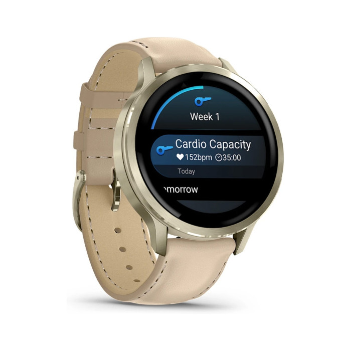 Смарт-годинник Garmin Venu 4 (41mm), Beige w/ Lunar Gold + Leather, GPS смарт-годинник (010-03013-03)