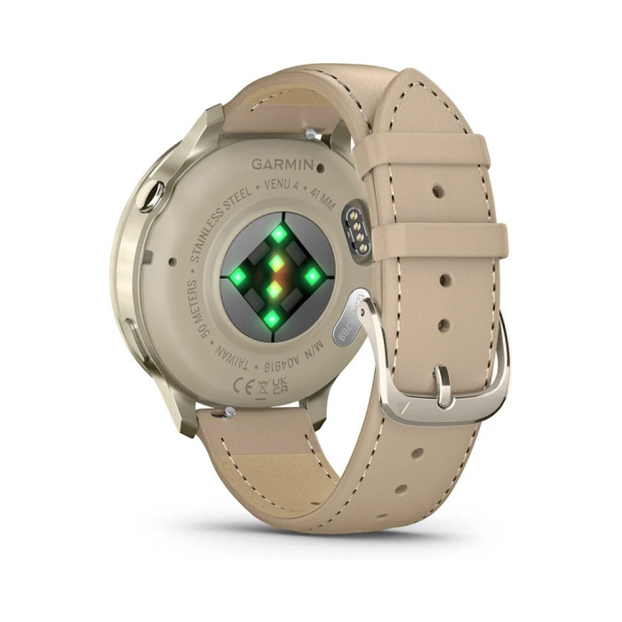 Смарт-годинник Garmin Venu 4 (41mm), Beige w/ Lunar Gold + Leather, GPS смарт-годинник (010-03013-03)