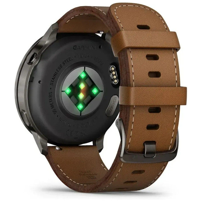 Смарт-годинник Garmin Venu 4 (45mm), Black w/ Slate + Leather, GPS смарт-годинник (010-03014-03)