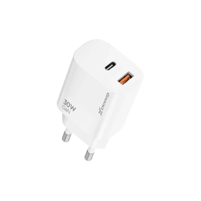 Зарядний пристрій Grand-X GaN 1xUSB-C + 1xUSB QC3.0 36W white (CH-360W)