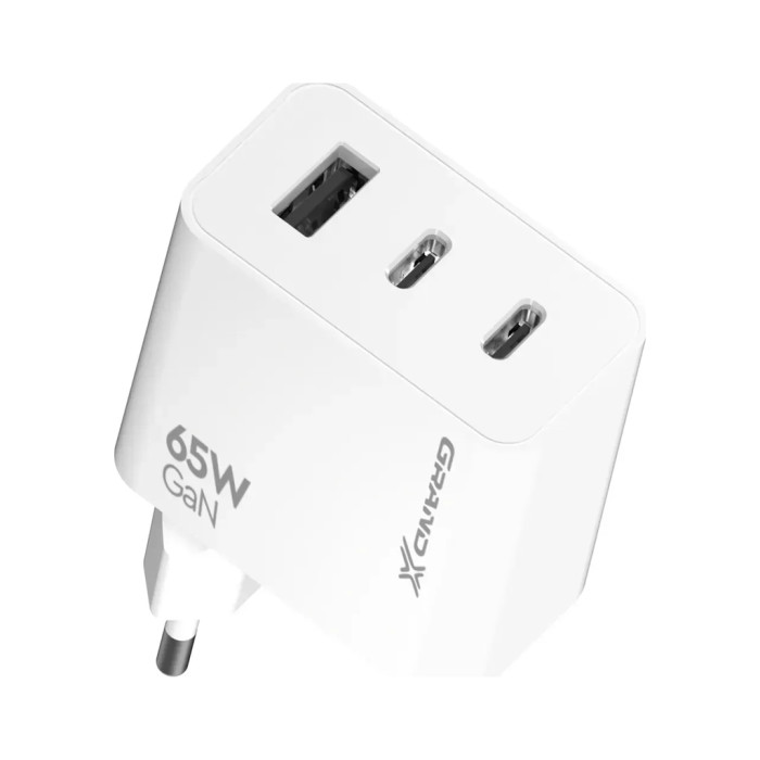 Зарядний пристрій Grand-X GaN 2xUSB-C + 1xUSB 65W PD3.0 QC4.0 AFC SCP FCP white (CH-990W)