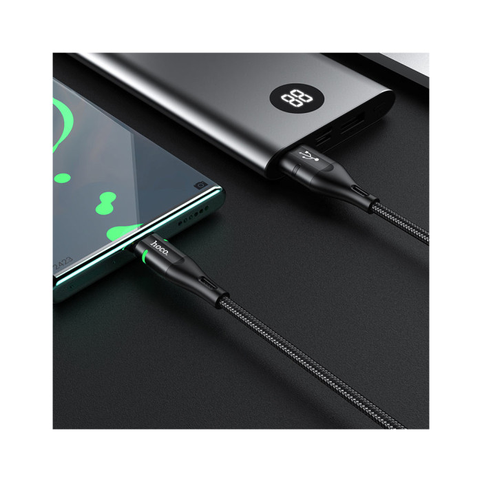 Дата кабель USB 2.0 AM to USB-C 1.2m 3A nylon aluminum with light indicator U93 black HOCO (6931474732170)