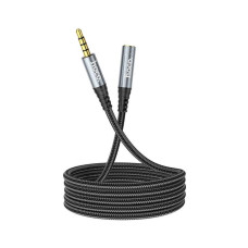 Кабель мультимедійний 3.5mm M to 3.5mm F 1.0m Gray HOCO (6931474762153)