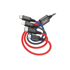 Дата кабель USB 2.0 AM to Lightning + Micro 5P + USB-C 1.0m 2A nylon X76 black+red+blue HOCO (6931474768650)
