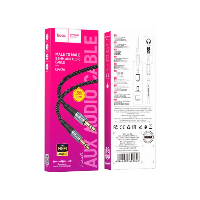 Кабель мультимедійний 3.5mm M to 3.5mm M 1.0m Black HOCO (6942007608800)