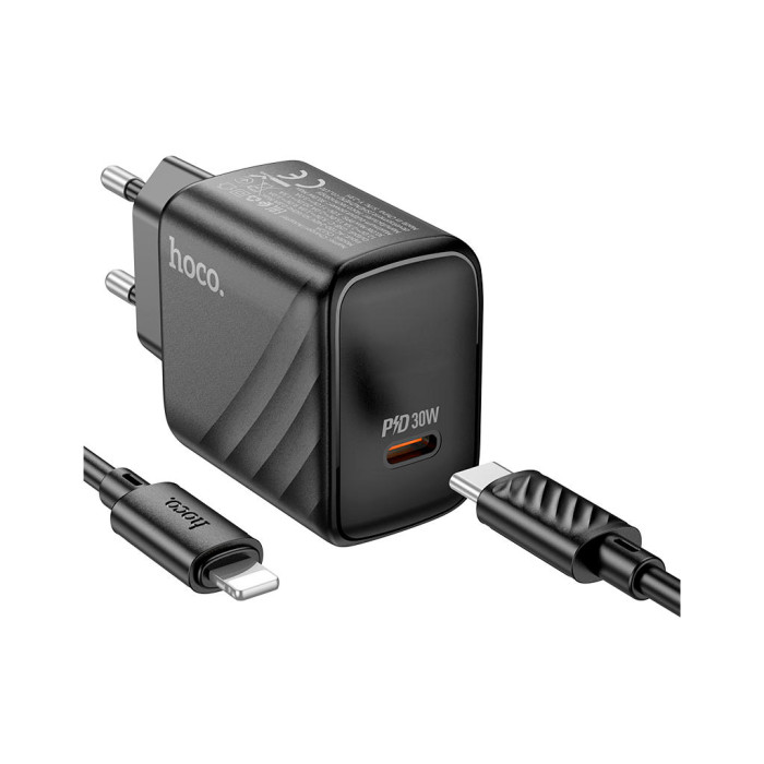 Зарядний пристрій HOCO CS22A Value USB-C PD30W + cable USB-C to Lightning Black (6942007609920)