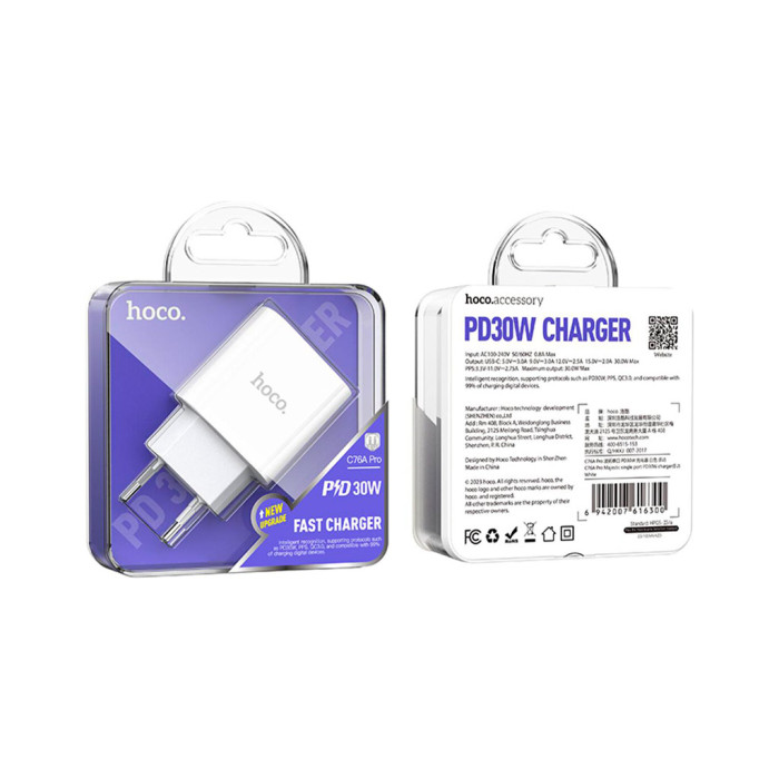 Зарядний пристрій HOCO C76A Pro Majestic USB-C PD30W White (6942007616300)