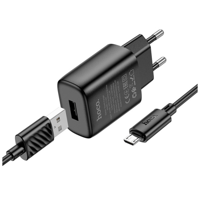 Зарядний пристрій HOCO C134A Solid USB + cable USB to Micro 5P Black (6942007621335)
