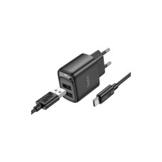 Зарядний пристрій HOCO C141A 2xUSB + cable USB to USB-C black (6942007627900)