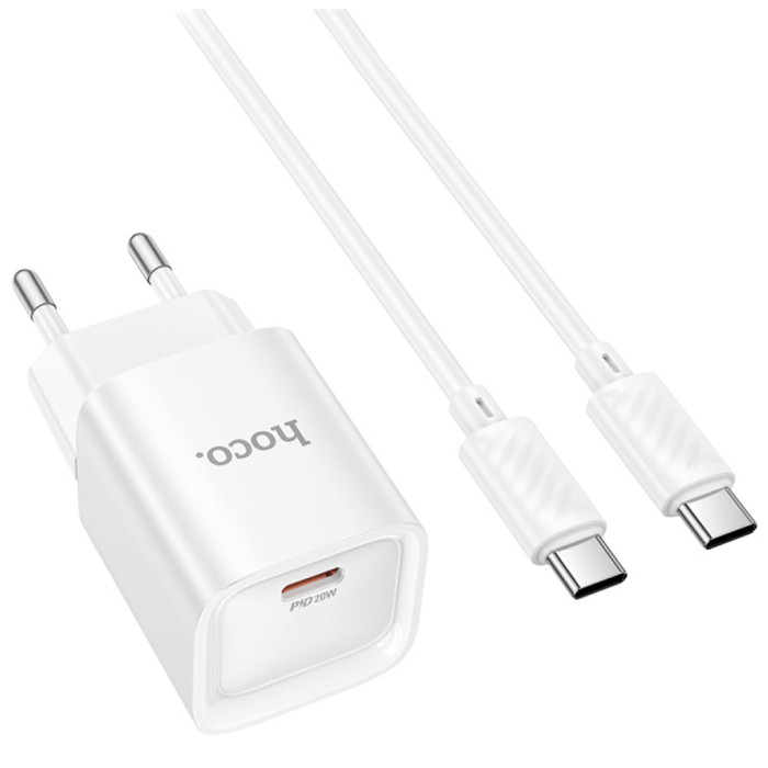 Зарядний пристрій HOCO C146A Charm USB-C PD20W + cable USB-C to USB-C White (6942007630269)