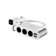 Зарядний пристрій HOCO 2xUSB 10.5W + 3x car socket silver (6957531050896)