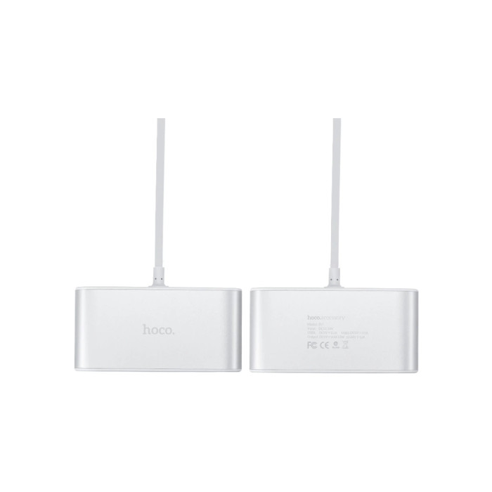Зарядний пристрій HOCO 2xUSB 10.5W + 3x car socket silver (6957531050896)