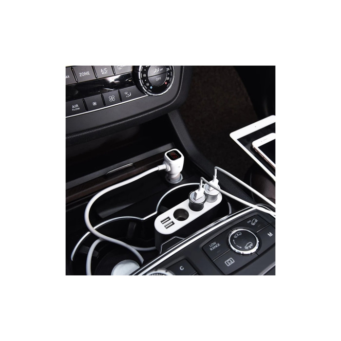 Зарядний пристрій HOCO 2xUSB 10.5W + 3x car socket silver (6957531050896)