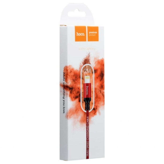 Дата кабель USB 2.0 AM to Lightning 2.0m 2A X14 black-red HOCO (6957531062899)